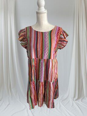 STACCATO Multicolor Striped Tiered Swing Dress Size Medium